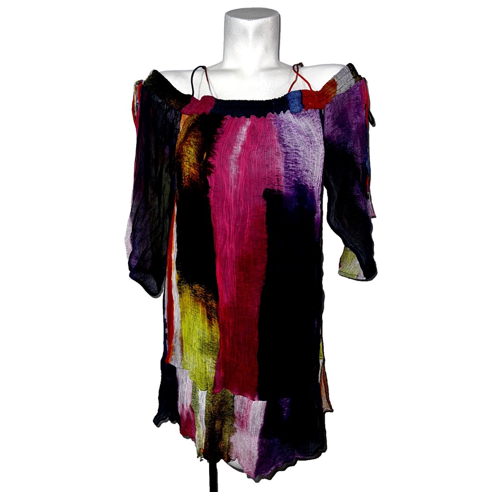 Anthropologie Pure + Good Abstract Crinkle Gauze Off Shoulder Tunic Top Dress M